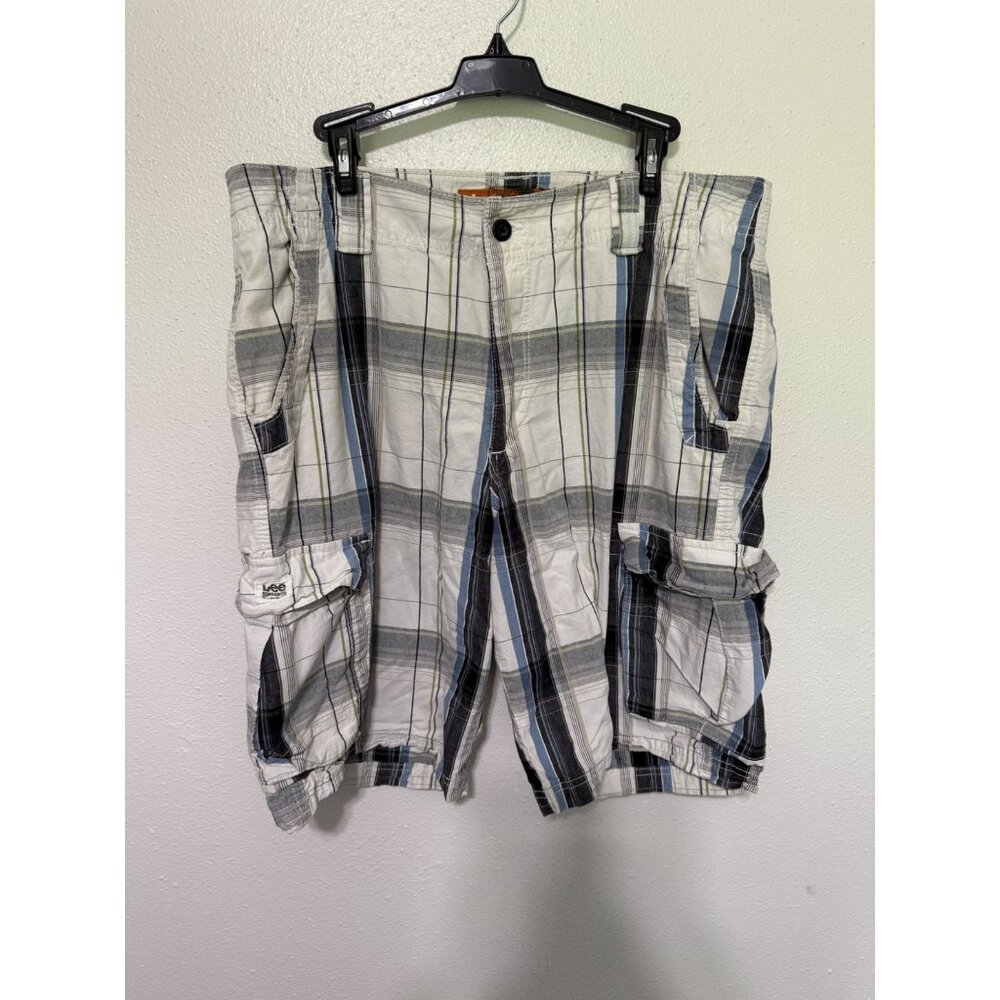 Lee Dungarees Shorts White Gray Plaid Cargo Mens 36